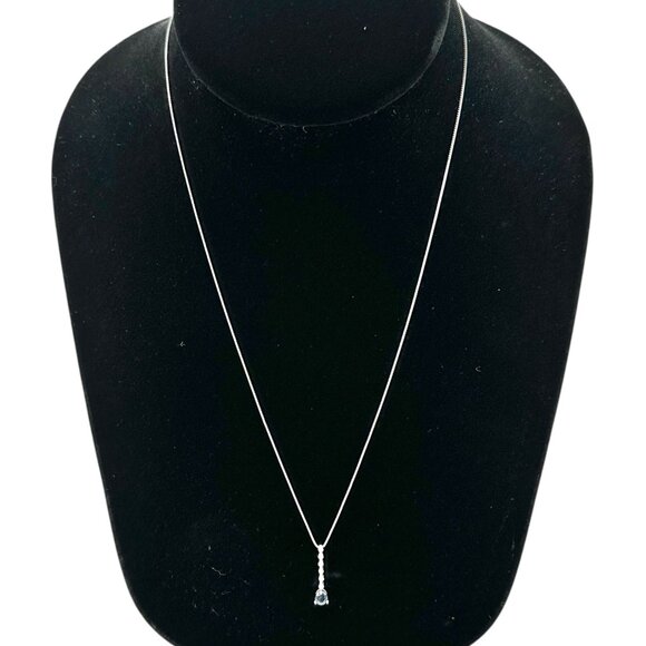 Zales Necklace 14kt White Gold Blue Sapphire and Diamonds Pendant 18 inch in Box - Picture 3 of 4